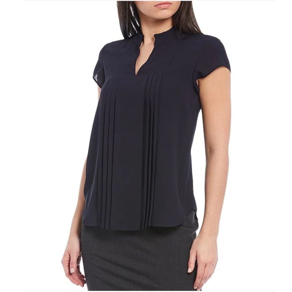 Calvin Klein | Navy Split Top Pleated Blouse